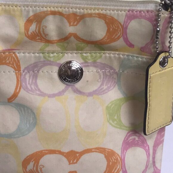 COACH Mini Signature SCRIBBLE CC Crossbody Bag Shoulder Lather Fabric Hobo Zip - Picture 10 of 13